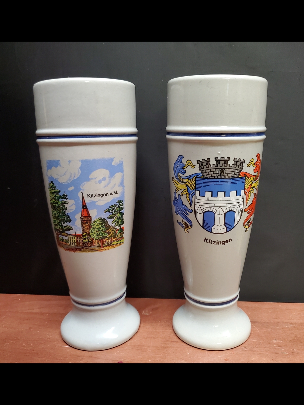 Gerz Stoneware Beer Steins - Blue & Multicolor Crest